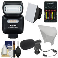 Nikon SB-500 AF Speedlight Flash & LED Video Light with Microphone + Batteries & Charger + Softbox + Reflector Kit