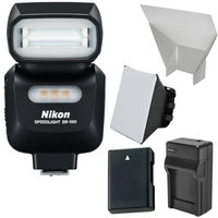 Nikon SB-500 AF Speedlight Flash & LED Video Light with EN-EL14 Battery & Charger + Softbox + Reflector Kit