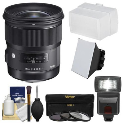 Sigma 24mm f/1.4 Art DG HSM Lens (for Canon EOS Cameras) with Flash + Soft Box & Diffuser + 3 UV/CPL/ND8 Filters + Kit + SIGMA USA Warranty