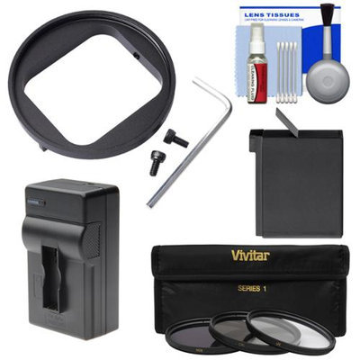 Vivitar 52mm Filter Adapter for GoPro HERO3/ HERO3+/ HERO4 with AHDBT-401 Battery + Charger + 3 UV/CPL/ND8 Filters + Cleaning Kit