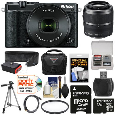 Nikon 1 J5 Wi-Fi Digital Camera & 10-30mm Lens (Black) with 30-110mm VR Lens + 32GB Card + Sling Strap + Case + Tripod + Filter + Kit + NIKON USA Warranty