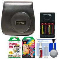 Fujifilm Groovy Camera Case for Instax Mini 8 (Black) with 20 Twin & 10 Rainbow Prints + (4) Batteries & Charger + Accessory Kit