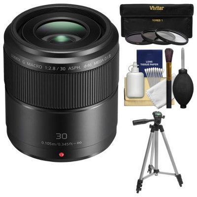Panasonic Lumix G 30mm f/2.8 MEGA OIS Macro Lens with Tripod + 3 UV/CPL/ND8 Filters + Kit