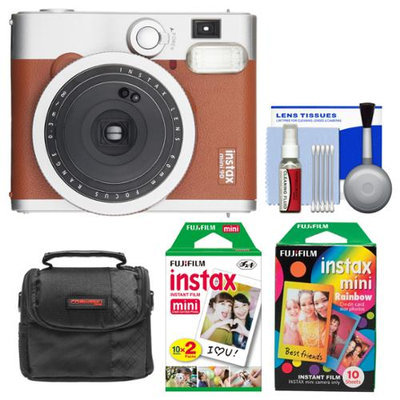 Fujifilm Instax Mini 90 Neo Classic Instant Film Camera (Brown) with Instant & Rainbow Film Packs + Case + Kit