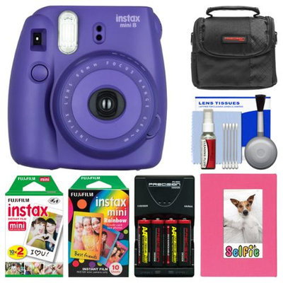 Fujifilm Instax Mini 8 Instant Film Camera (Grape) with Photo Album + Instant Film & Rainbow Film + Case + Batteries & Charger Kit