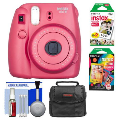 Fujifilm Instax Mini 8 Instant Film Camera (Raspberry) with Instant Film & Rainbow Film + Case + Cleaning Kit