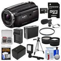 Sony Handycam HDR-PJ670 32GB Wi-Fi 1080p HD Video Camera Camcorder with Projector with 64GB Card + Case + LED Light + Mic + Battery/Charger + Tripod + Tele/Wide Lens Kit