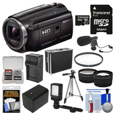 Sony Handycam HDR-PJ670 32GB Wi-Fi 1080p HD Video Camera Camcorder with Projector with 64GB Card + Case + LED Light + Mic + Battery/Charger + Tripod + Tele/Wide Lens Kit