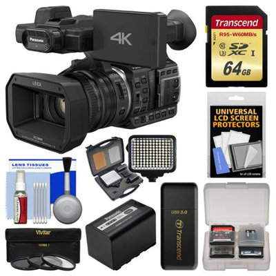 Panasonic HC-X1000 4K Ultra HD Wi-Fi Video Camera Camcorder with Panasonic VW-VBD58 Battery + 64GB Card + LED Light Set + 3 Filters + Kit