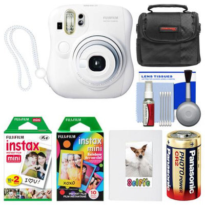 Fujifilm Instax Mini 25 Instant Film Camera (White) with 20 Twin & 10 Rainbow Prints + Album + Case + Battery + Kit