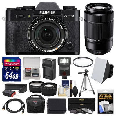 Fujifilm X-T10 Digital Camera & 18-55mm XF Lens (Black) with 50-230mm Lens + 64GB Card + Case + Flash + Battery & Charger + Tripod + 2 Lens Kit + FUJIFILM USA Warranty