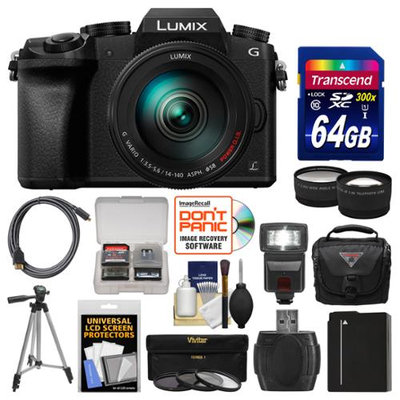Panasonic Lumix DMC-G7 4K Wi-Fi Digital Camera & 14-140mm Lens with 64GB Card + Case + Flash + Battery + Tripod + Tele/Wide Lens Kit with PANASONIC USA Warranty