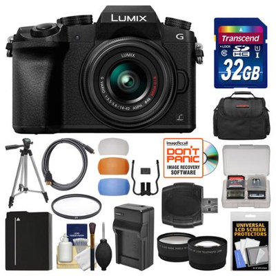 Panasonic Lumix DMC-G7 4K Wi-Fi Digital Camera & 14-42mm Lens (Black) with 32GB Card + Case + Battery & Charger + Tripod + Tele/Wide Lenses Kit with PANASONIC USA Warranty