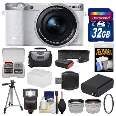 Samsung NX500 Smart Wi-Fi 4K Digital Camera & 16-50mm Lens (White) with 32GB Card + Case + Flash + Battery + Tripod + Filter + Tele/Wide Lens Kit with SAMSUNG USA Warranty