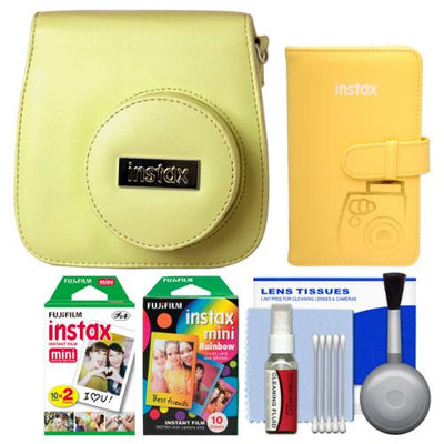 Fujifilm Groovy Camera Case for Instax Mini 8 (Yellow) with 20 Twin & 10 Rainbow Prints + Photo Album + Kit