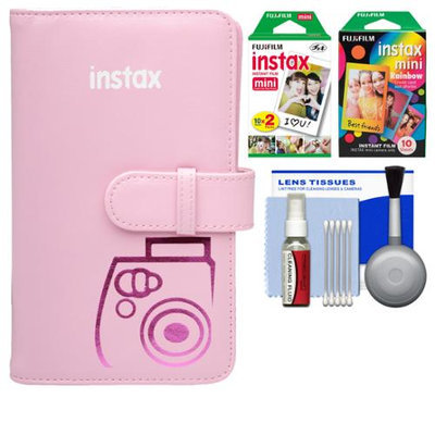 Fujifilm Instax Mini Wallet 108 Photo Album (Pink) with 20 Color Prints & 10 Rainbow Prints + Kit for 7S, 8, 25, 50S, 90 Cameras with FUJIFILM USA Warranty
