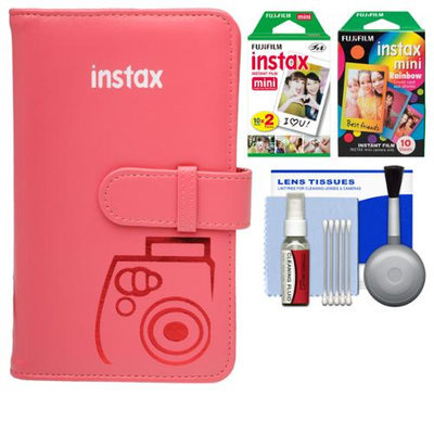 Fujifilm Instax Mini Wallet 108 Photo Album (Raspberry) with 20 Color Prints & 10 Rainbow Prints + Kit for 7S, 8, 25, 50S, 90 Cameras with FUJIFILM USA Warranty