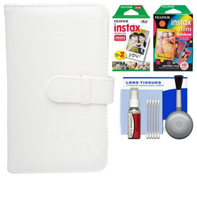 Fujifilm Instax Mini Wallet 108 Photo Album (White) with 20 Color Prints & 10 Rainbow Prints + Kit for 7S, 8, 25, 50S, 90 Cameras with FUJIFILM USA Warranty