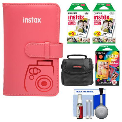 Fujifilm Instax Mini Wallet 108 Photo Album (Raspberry) with 40 Color Prints & 10 Rainbow Prints + Case + Kit for 7S, 8, 25, 50S, 90 Cameras with FUJIFILM USA Warranty