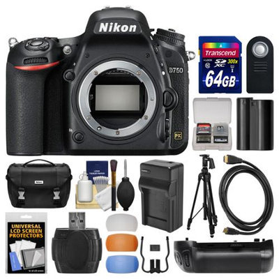 Nikon D750 Digital SLR Camera Body with 64GB Card + Case + Battery & Charger + Grip + Tripod + Kit with NIKON USA Warranty