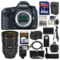 Canon EOS 5D Mark III Digital SLR Camera Body with 24-70mm f/2.8 L Lens + 64GB Card + Case + Flash + Battery/Charger + Grip + Tripod Kit with CANON USA Warranty