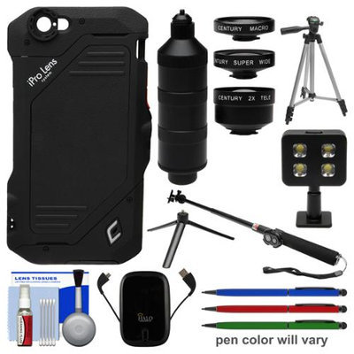 iPro 2x Tele / Super Wide / Macro Lens System Trio Kit & Case for Apple iPhone 6 with Power Pack + Selfie Stick + Video Light + Tripod + (3) Stylus Pens + Kit with SCHNEIDER OPTICS USA Warranty