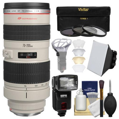Canon EF 70-200mm f/2.8L USM Zoom Lens with Flash + Softbox + Diffuser + 3 Filters Kit for EOS 6D, 70D, 7D, 5DS, 5D Mark II III, Rebel T5, T5i, T6i, T6s, SL1 Camera with CANON USA Warranty