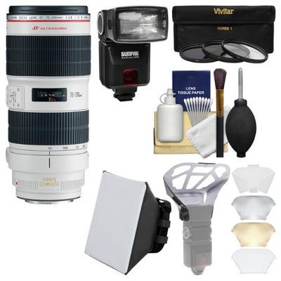 Canon EF 70-200mm f/2.8 L IS II USM Zoom Lens with Flash + Soft Box + Diffuser + 3 Filters Kit for EOS 6D, 70D, 7D, 5DS, 5D Mark II III, Rebel T5, T5i, T6i, T6s Camera with CANON USA Warranty