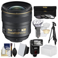 Nikon 24mm f/1.4 G AF-S Nikkor Lens with iTTL Flash + Diffuser + Tripod + 3 Filters Kit for D3200, D3300, D5300, D5500, D7100, D7200, D610, D750, D810, D4s Camera with NIKON USA Warranty