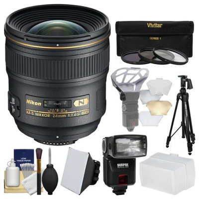 Nikon 24mm f/1.4 G AF-S Nikkor Lens with iTTL Flash + Diffuser + Tripod + 3 Filters Kit for D3200, D3300, D5300, D5500, D7100, D7200, D610, D750, D810, D4s Camera with NIKON USA Warranty
