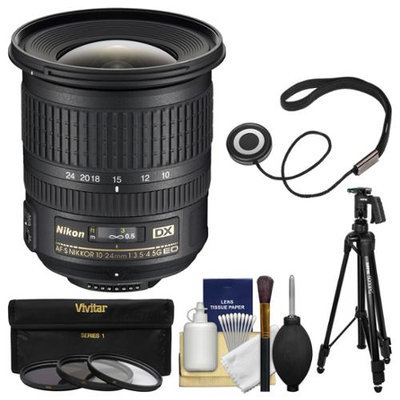 Nikon 10-24mm f/3.5-4.5 G DX AF-S ED Zoom-Nikkor Lens with Pistol-Grip Tripod + 3 Filters Kit for D3200, D3300, D5300, D5500, D7100, D7200 Camera with NIKON USA Warranty