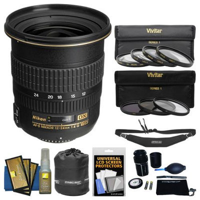 Nikon 12-24mm f/4 G DX AF-S ED-IF Zoom-Nikkor Lens with 3 UV/CPL/ND8 & 4 Macro Filters + Sling Strap Kit for D3200, D3300, D5300, D5500, D7200 Camera with NIKON USA Warranty