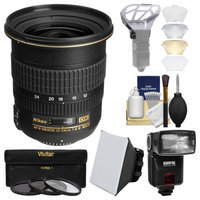 Nikon 12-24mm f/4 G DX AF-S ED-IF Zoom-Nikkor Lens with iTTL Flash + Soft Box + Diffuser Bouncer + 3 UV/CPL/ND8 Filters + Kit with NIKON USA Warranty