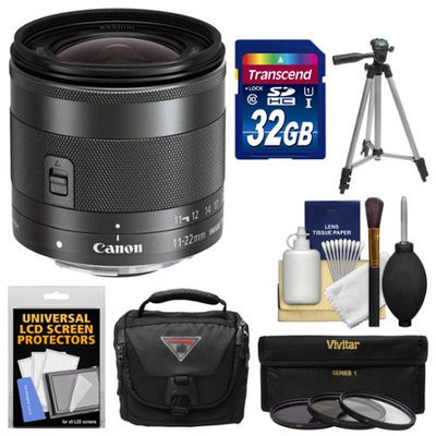 Canon EF-M 11-22mm f/4-5.6 IS STM Lens with 32GB Card + Case + 3 UV/CPL/ND8 Filters + Tripod + Kit