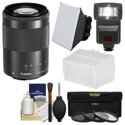 Canon EF-M 55-200mm f/4.5-6.3 IS STM Lens with Flash + Soft Box + Bounce Diffuser + 3 UV/CPL/ND8 Filters + Kit