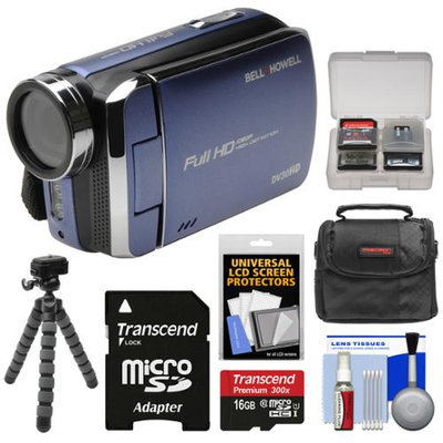 Bell & Howell DV30HD 1080p HD Video Camera Camcorder (Blue) with 16GB Card + Case + Flex Tripod + Kit