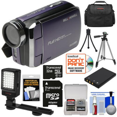 Bell & Howell DV30HD 1080p HD Video Camera Camcorder (Purple) with 32GB Card + Battery + Case + Tripods + LED Video Light + Kit