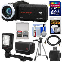 JVC Everio GZ-R10 Quad Proof Full HD Digital Video Camera Camcorder (Black) with 64GB Card + Case + LED Light + Tripod + Kit