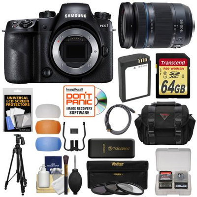 Samsung NX1 Smart Wi-Fi 4K Digital Camera Body with 18-200mm Lens + 64GB Card + Battery + Case + Tripod + 3 Filters + Kit with SAMSUNG USA Warranty