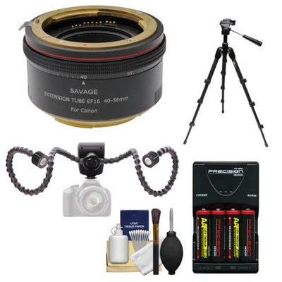 Savage Macro Art Variable Auto-Extension Tube with Dual Arm LED Light + Batteries & Charger + Macro Tripod + Kit for Canon EOS Rebel T5, T5i, T6i, T6s, SL1, 70D, 5DS, 5D III, 6D, 7D Mark II Camera with SAVAGE USA Warranty