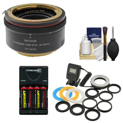 Savage Macro Art Variable Auto-Extension Tube with Macro Ring Light + Batteries & Charger + Kit for Canon EOS Rebel T5, T5i, T6i, T6s, SL1, 70D, 5DS, 5D III, 6D, 7D Mark II Camera with SAVAGE USA Warranty
