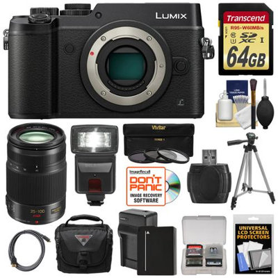 Panasonic Lumix DMC-GX8 4K Wi-Fi Digital Camera Body (Black) with 35-100mm f/2.8 OIS Lens + 64GB Card + Battery + Charger + Case + Flash + Tripod Kit with PANASONIC USA Warranty