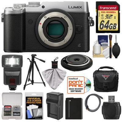 Panasonic Lumix DMC-GX8 4K Wi-Fi Digital Camera Body (Silver) with 15mm Lens + 64GB Card + Battery + Charger + Case + Flash + Tripod + Kit with PANASONIC USA Warranty