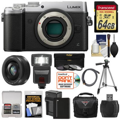 Panasonic Lumix DMC-GX8 4K Wi-Fi Digital Camera Body (Silver) with 20mm f/1.7 Lens + 64GB Card + Battery + Charger + Case + Flash + Tripod + Kit with PANASONIC USA Warranty