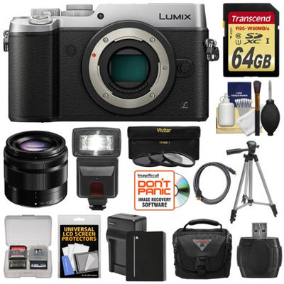Panasonic Lumix DMC-GX8 4K Wi-Fi Digital Camera Body (Silver) with 35-100mm OIS Lens + 64GB Card + Battery + Charger + Case + Flash + Tripod + Kit with PANASONIC USA Warranty