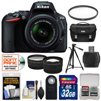 Nikon D5500 Wi-Fi Digital SLR Camera & 18-55mm VR DX Lens (Black) - Factory Refurbished with 32GB Card + Case + Tripod + Filter + Tele/Wide Lens Kit