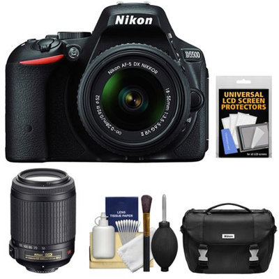 Nikon D5500 Wi-Fi Digital SLR Camera & 18-55mm VR DX Lens (Black) - Factory Refurbished with 55-200mm VR Zoom Lens + Case + Kit