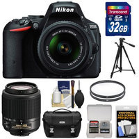 Nikon D5500 Wi-Fi Digital SLR Camera & 18-55mm VR DX Lens (Black) - Factory Refurbished with 55-200mm Zoom Lens + 32GB Card + Case + Tripod + Kit