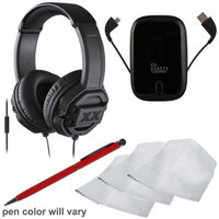 JVC HA-MR60X XTREME XPLOSIVES Around-ear Headphones with Remote & Mic (Black) with Portable Power Pack + Stylus Pen + Cleaning Kit