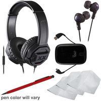 JVC HA-SR50X XTREME XPLOSIVES On-ear Headphones with Remote & Mic (Black) with Ear Buds + Portable Power Pack + Stylus Pen + Cleaning Kit + JVC USA Warranty